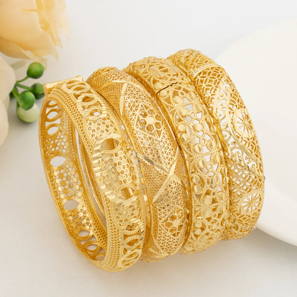 4pcs Random Bracelet Fashion Dubai Bridal Gold Color Round Bangles Ethiopian Luxury Hand Charm Jewelry for Wedding Party Gift