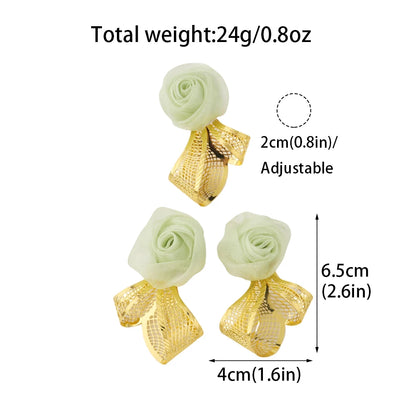Woman Luxuury Earrings Ring Set Green Rose Shape Jewelry Set Trend Earrings Plated Ring Apply to Party Wedding Banquet