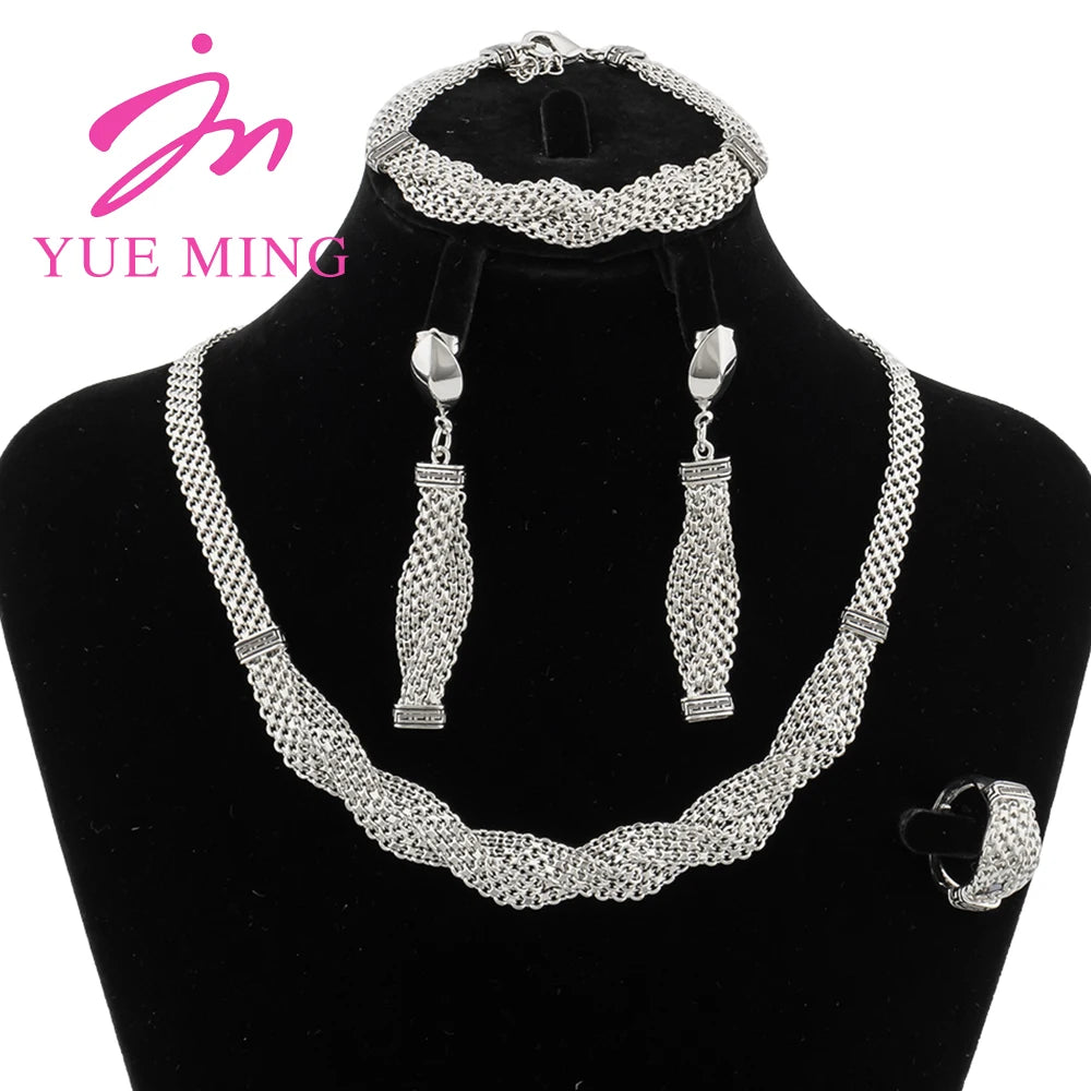 18k Gold Plated Jewelry Set for Women Luxury Wedding Italian Jewellery Bride Necklace Earring Bracelet African Jewelry Accessory