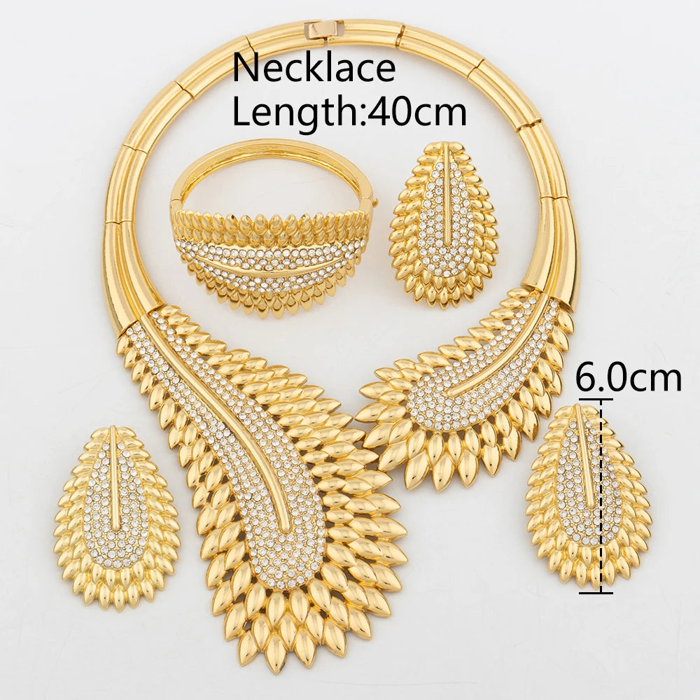 Italian Plated Jewelry Set for Women - Large Color Lady Necklace Earrings Bracelet Ring - High Quality Wedding Jewelry