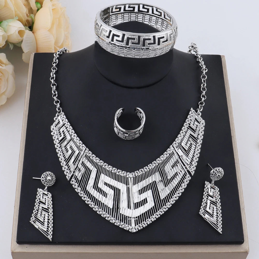 Luxury 24K Gold Plated Jewelry Set Fashion Woman Necklace Earrings Bracelet Ring set jewelry woman sets quality