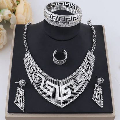 Luxury 24K Gold Plated Jewelry Set Fashion Woman Necklace Earrings Bracelet Ring set jewelry woman sets quality