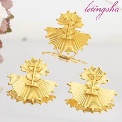 Gold Plated Earrings Geometric Ear Clips Ring Set for Women Copper Jewelry Party Wedding Gifts Colored Earrings Ring Jewelry