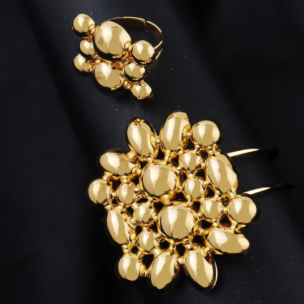 Dubai African Gold Plated Necklace Earrings Bracelet Ring Jewelry Set for Women Classic Gold Color Party Wedding Christmas Gift