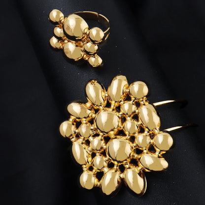 Dubai African Gold Plated Necklace Earrings Bracelet Ring Jewelry Set for Women Classic Gold Color Party Wedding Christmas Gift