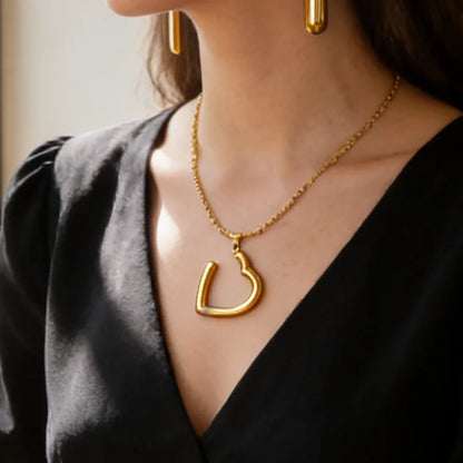 stainless steel heart woman necklace earrings 24K gold-plated jewelry set for women amazigh necklace Gift