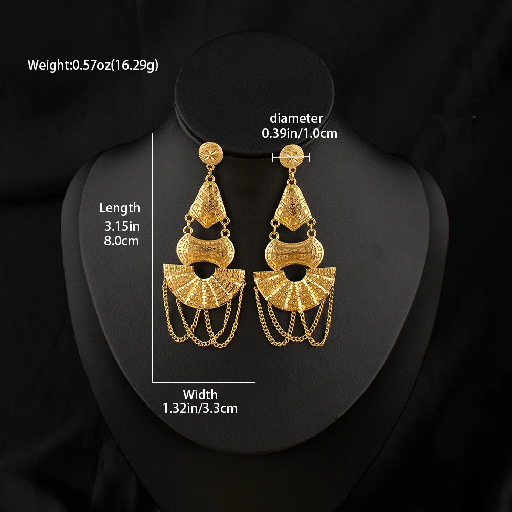 Dubai Gold-Plated Jewelry Statement Earrings for Women with Openwork Design, Suitable for Everyday Wear, Hypoallergenic, and Wat