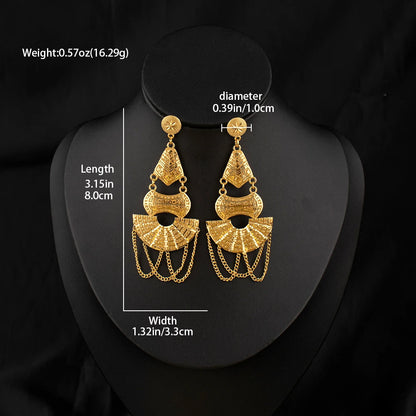 Dubai Gold-Plated Jewelry Statement Earrings for Women with Openwork Design, Suitable for Everyday Wear, Hypoallergenic, and Wat