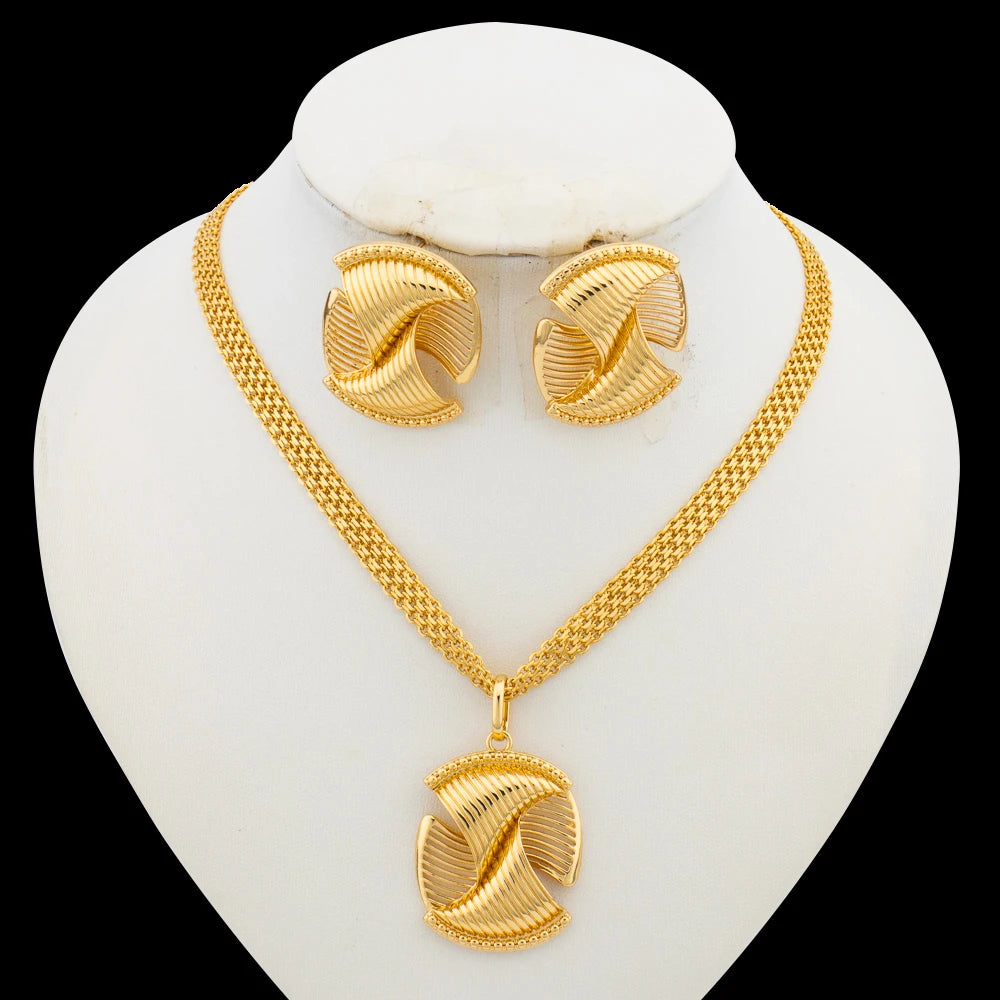 Dubai Earring Set & Pendant Necklace Jewelry Sets for Women, African Clip Earrings Party Gift Jewellery Woman Accessori