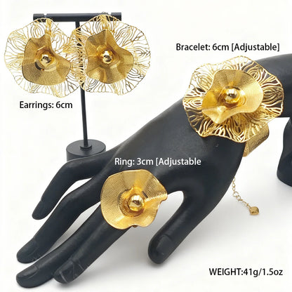 gold color jewelry set weddings bangle ring Earrings Stainless steel 18k gold plated jewelry set Free shipping for festival gift