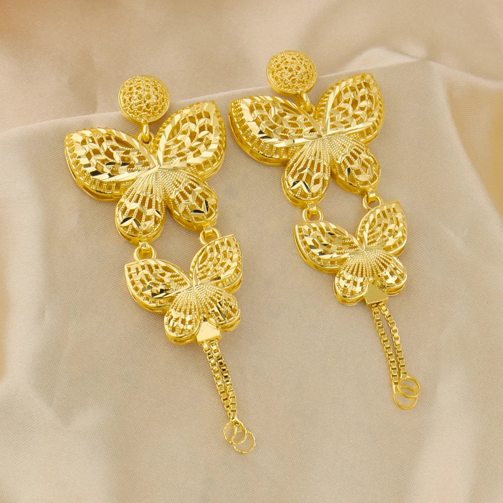 Bridal Indian Dubai Necklace Earrings Sets Luxury 24K Gold Plated Long Pendant For Women Dubai Wedding Jewelry Set Party Gifts