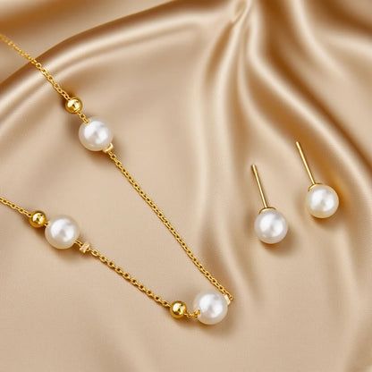 Dainty Luxury  Stainless Steel Imitation Pearl Necklace for Women Summer Beach Accessories for daily and party wear