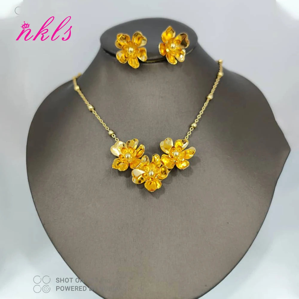 African Flower Jewelry Set for Women – Dubai Luxury Necklace & Earring Set, Bohemian Summer Gift for Her