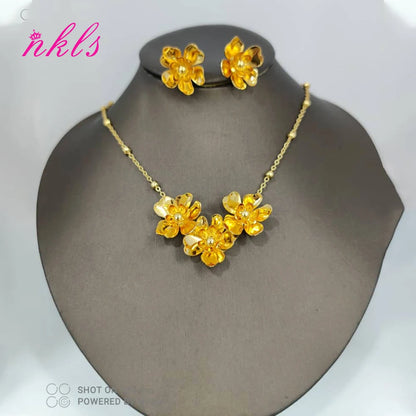 African Flower Jewelry Set for Women – Dubai Luxury Necklace & Earring Set, Bohemian Summer Gift for Her