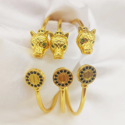 3pcs Black Zircon Cuff Bangles Dubai Gold Color Jewelry Wedding Bride Women Crystal Charm Bracelets Birthday Anniversary Gifts