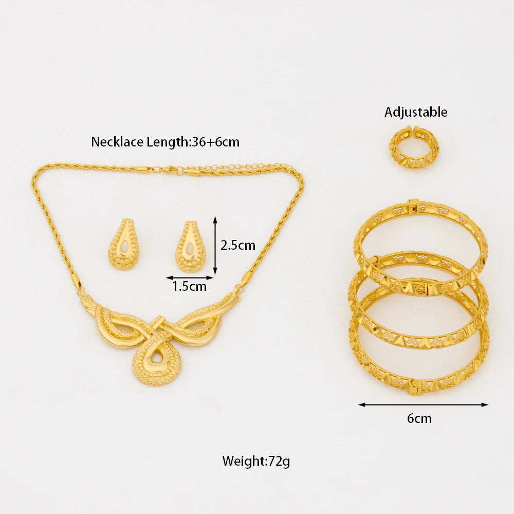 2025 African Bowknot jewelry women set—Luxury Necklace Bracelet earring set & Ring for Party Wedding jewellery woman