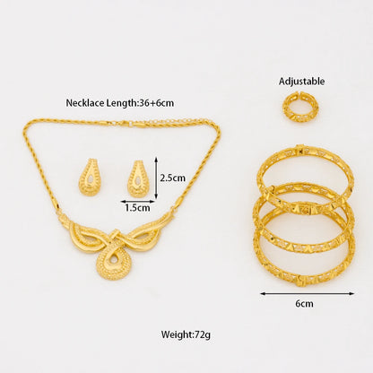2025 African Bowknot jewelry women set—Luxury Necklace Bracelet earring set & Ring for Party Wedding jewellery woman