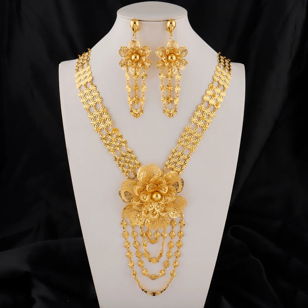 Dubai Necklace and Earrings Set Statement Design for Brides Wedding Attire Bridesmaids' Gifts, and Women's Jewelry Set