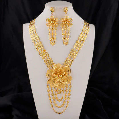 Dubai Necklace and Earrings Set Statement Design for Brides Wedding Attire Bridesmaids' Gifts, and Women's Jewelry Set