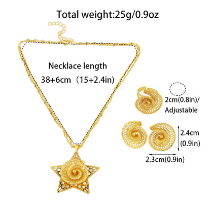 Gold Plated Star Shape Necklace Women's Earrings Ring Set Dubai Wedding Gold Jewelry 2 Piece Set Christmas Party Favor