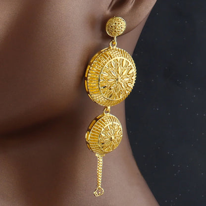 Luxury Plated Dubai Jewelry Set for Women – Indian Arabic Earring & Necklace Gift for Wedding Party, jewellery woman