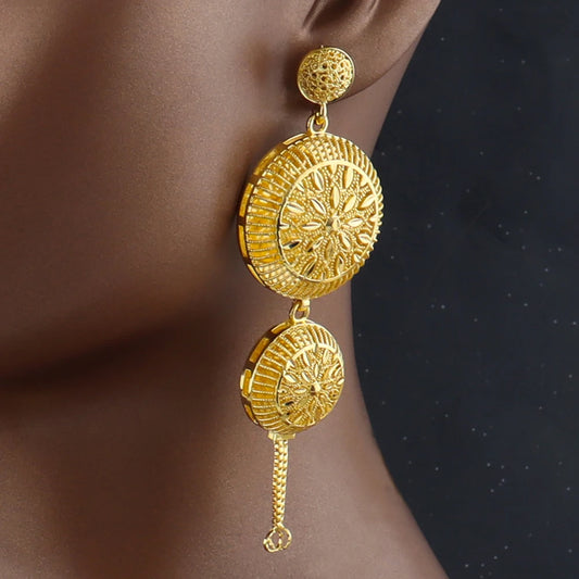 Luxury Plated Dubai Jewelry Set for Women – Indian Arabic Earring & Necklace Gift for Wedding Party, jewellery woman
