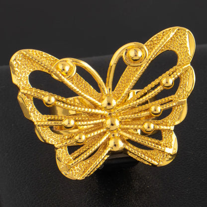 Ethiopia Arab Dubai Gold Plated Butterfly Rings Women Rings Dubai Ethiopia Luxury Big Ring Suitable For Wedding And Party Gifts