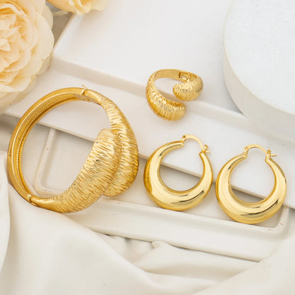 Luxury Dubai Gold Plated Bracelet Ring Copper Earrings Bangle Italy France Women Adjustable Ring Exquisite Wedding Jewelry