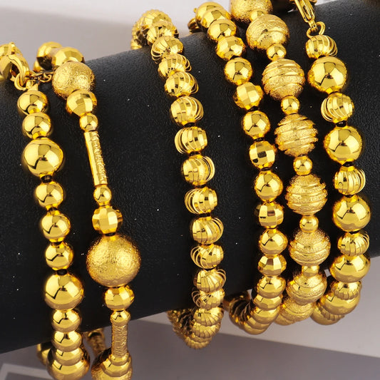 Gold Color Women Dubai Bangle Ghana Fashion Bead Chain Bracelet Waterproof Jewelry Noble Female Accessories Party Easter Gift