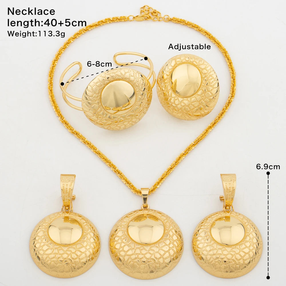 Luxury Weddings Jewelry Set African Clip Earrings Dubai Classic Necklace Gold Color for Women Set Cuff Bangle Ring Party Gift