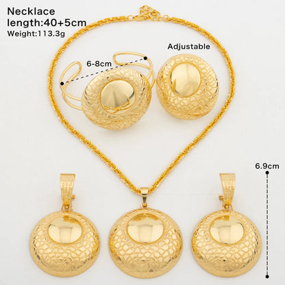 Luxury Weddings Jewelry Set African Clip Earrings Dubai Classic Necklace Gold Color for Women Set Cuff Bangle Ring Party Gift