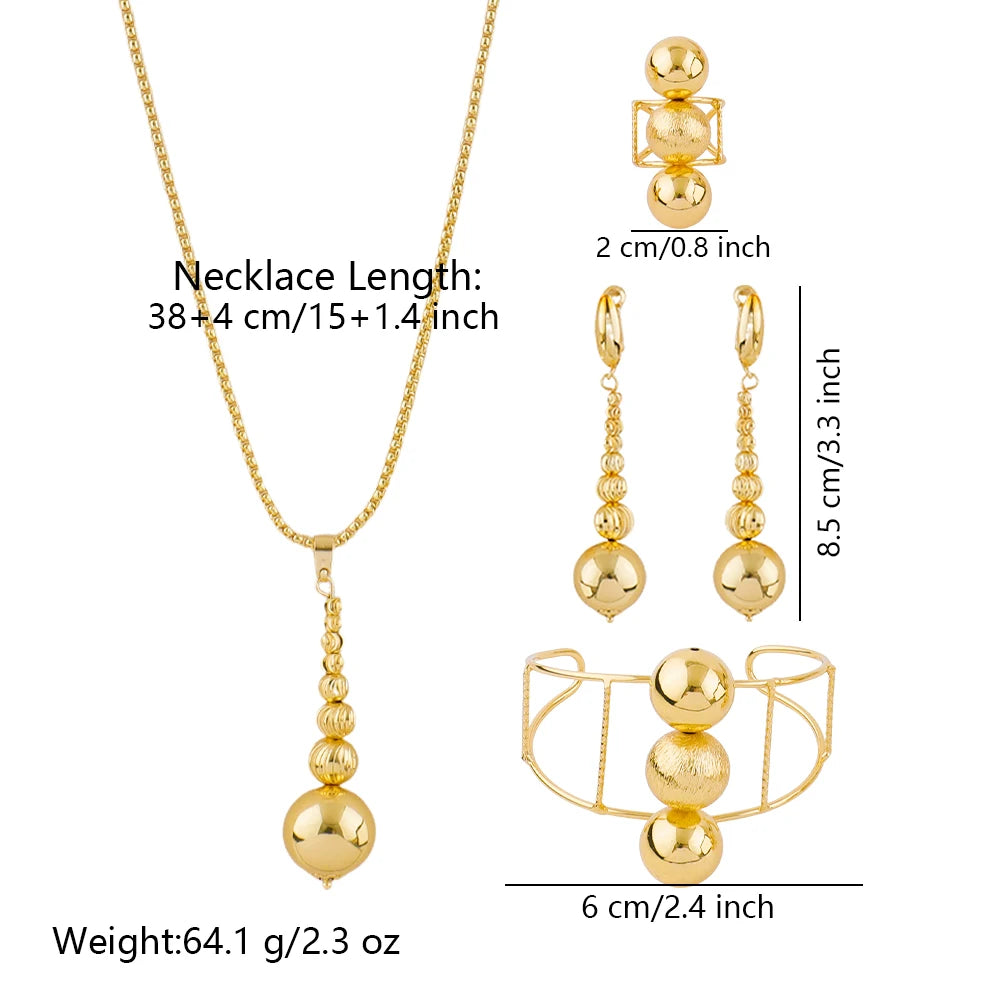 Dubai Beads Design Earrings Pendant Bangle Ring Lady Elegant Jewelry Set Luxury Copper Gold Plated Vintage Jewelry Set for Women