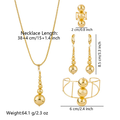 Dubai Beads Design Earrings Pendant Bangle Ring Lady Elegant Jewelry Set Luxury Copper Gold Plated Vintage Jewelry Set for Women