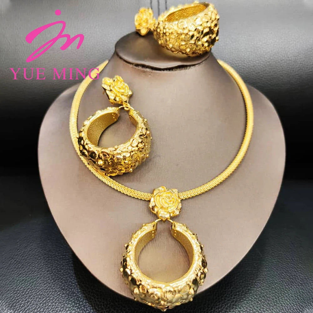 YM Jewelry Sets Fashion 18K Gold color Classic Jewelry For Women Earrings Pendant Necklace Wedding Party Gifts Trendy - YUEMING JEWELRY