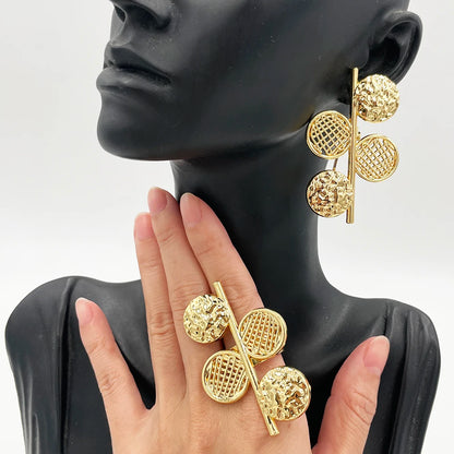 2Pcs Stylish Vintage Earrings Ring Premium Alloy Irregular Spiral Jewelry for Women Party Geometric Hollow Circular Jewellery