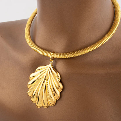 18K Gold Mid-East Shell Earrings & Necklace Set for Women, Summer Wedding Jewelry Gift, Fashion Jewelry Women Set Wholesale