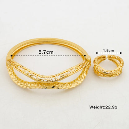 Luxury Gold Color Bangle Ring Set for Weddings Classic Design Hand Bangle and Finger Ring Set for Anniversary Party Jewelry Set