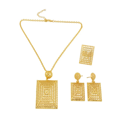 Boho Gold Plated Flower Jewelry Set Necklace Earrings Women Dubai Bridal Party Accessories