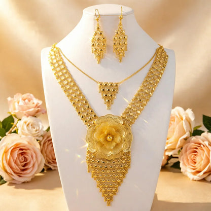Dubai Nigerian Necklace and Earring Jewelry Set 2Pieces Exquisite Wedding Gift for Brides and Women and Girls