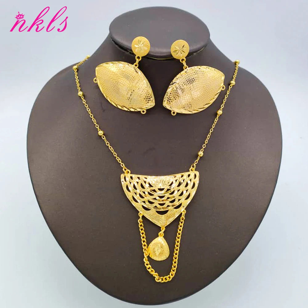 Plated New Design Jewelry Set: Drop Earrings & Bohemia Pendant Necklace for Women, Wedding Party Gift, Elegant Jeweller