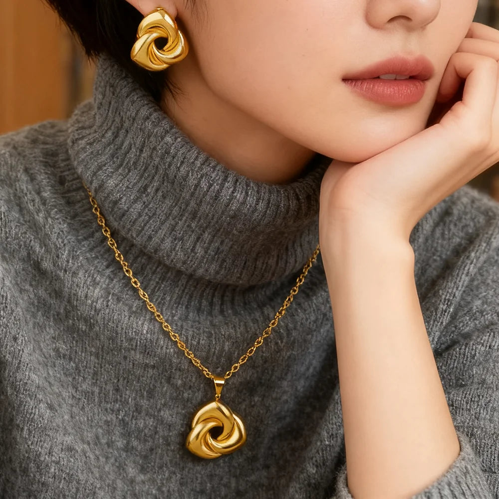 Stainless steel Necklace and earrings set for women high quality sets 24k plated jewelry gifts for women weddings mother set