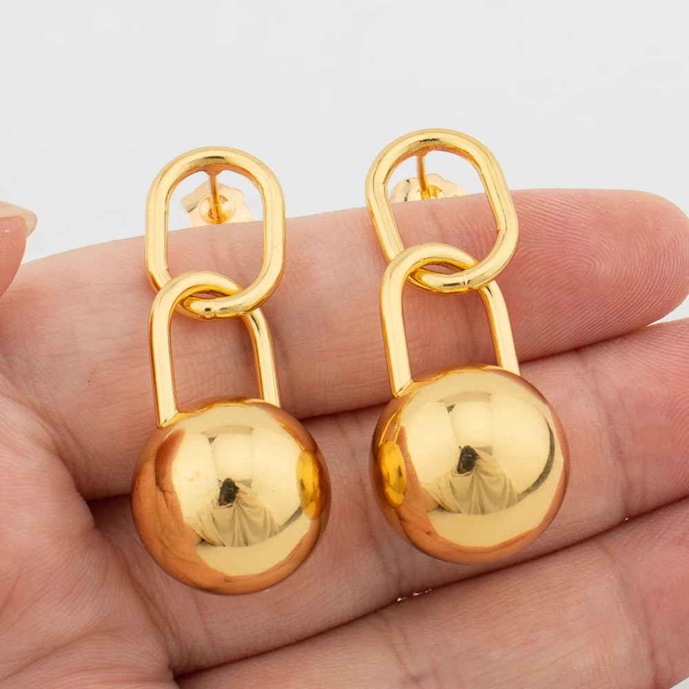Classic Simple Drop Earrings Geometric Round Beads Hoop Earrings for Women Circle Bride Jewelry Accessory Christmas Party Gifts