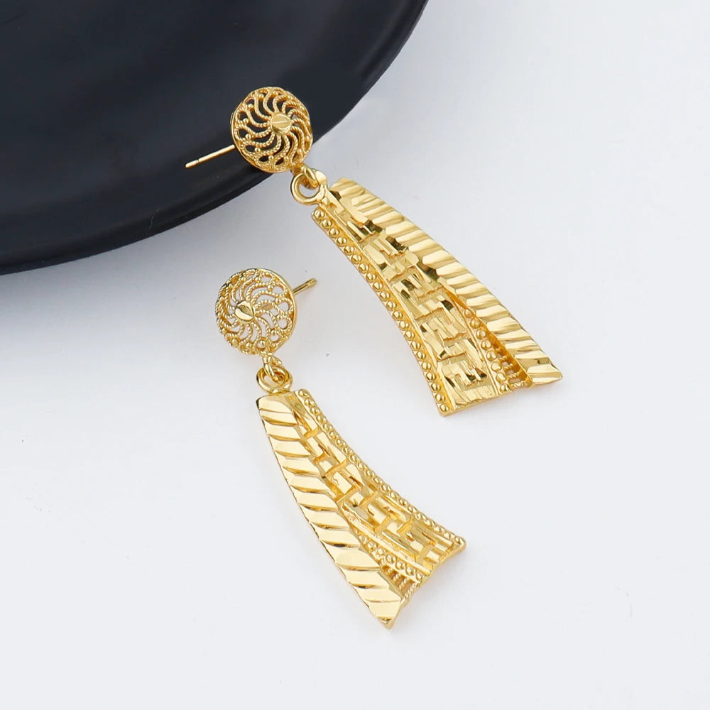 France Luxury 24k Gold Color Jewelry Set For Women Dubai Bridal Wedding Necklace Earrings Bracelet Ring Sets  Anniversary Gifts