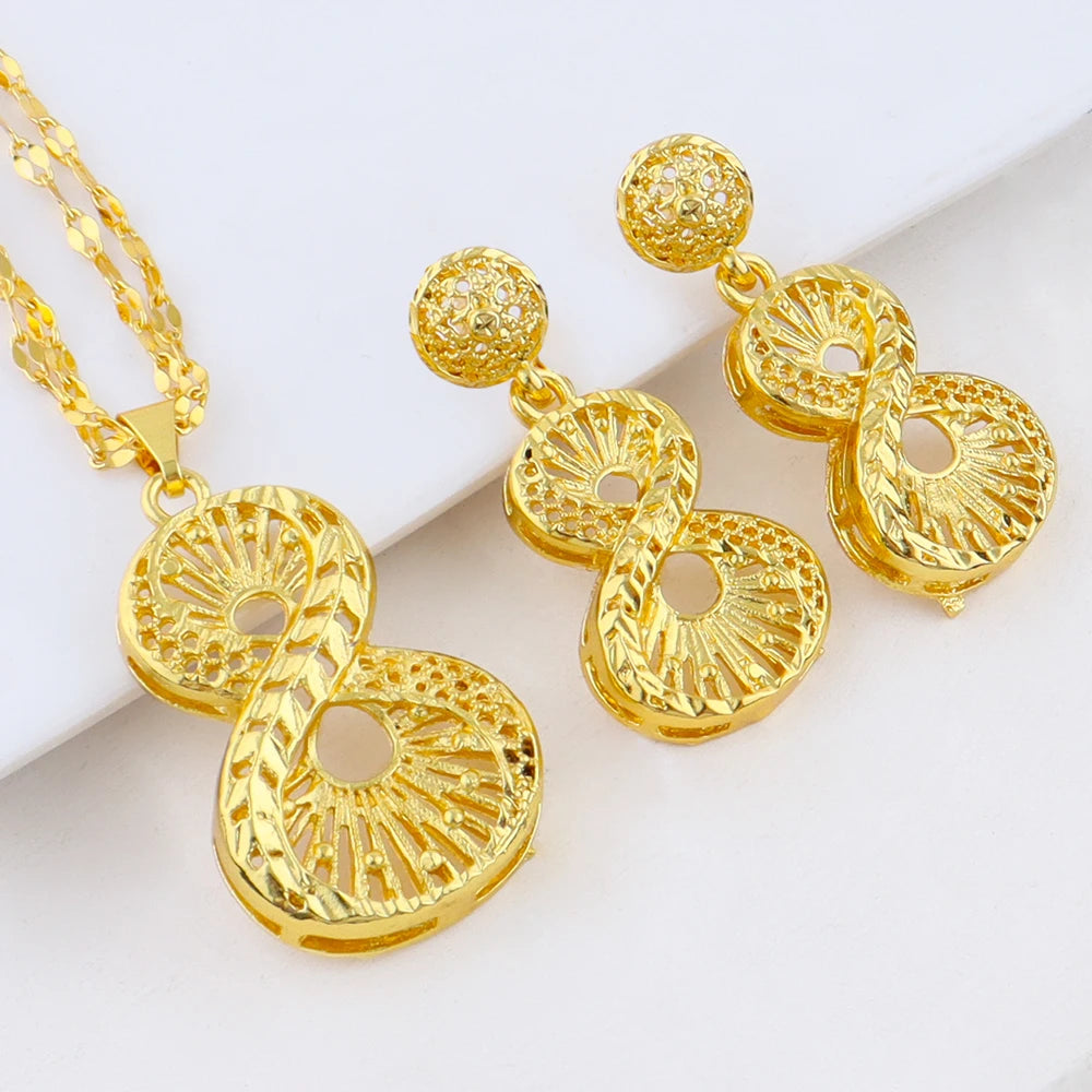 Italy French Gold Plated Light Luxury Necklace Earrings Set for Women Charm Jewelry Gift for Party Wedding Dating Wear