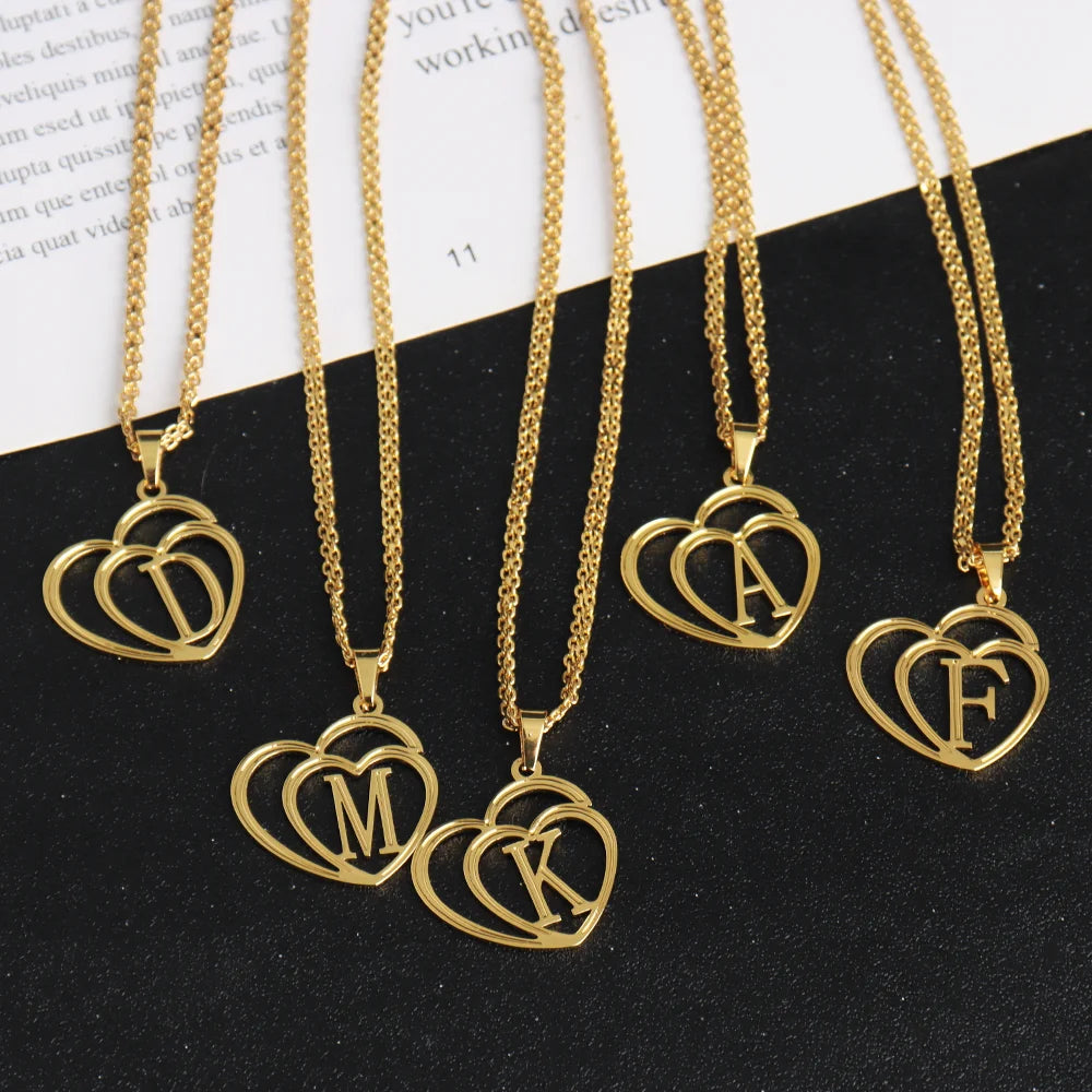Heart letter Necklace A-Z Charm Pendant Necklace Women's Minimalism Jewelry Gift Stainless Steel Jewelry Wholesale