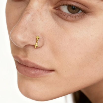 Nose Rings for Women 316L Stainless Steel Nostril Hoop Nose Ring Studs Fashion Body Cross Nose Piercing Jewelry Set