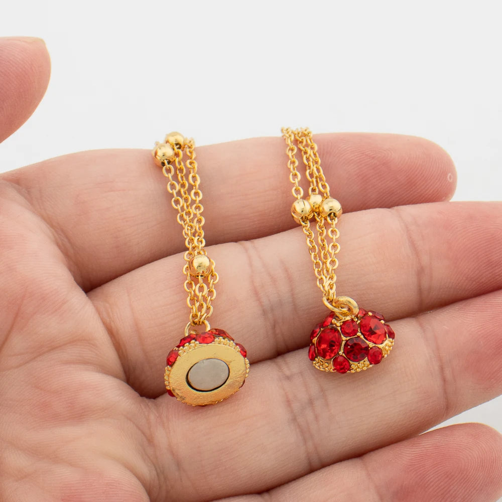 Red Zircon Jewelry Set Lady Gold Color Creative Magnetic Pendant Simple Clip Earrings Exquisite Necklace Charm Cuff Bangles Ring