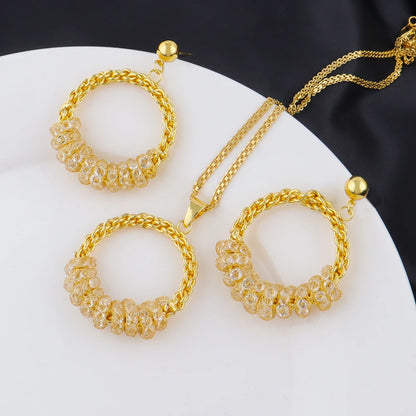 French Gold Plated Weaving Women's Jewelry Set - Necklace Chain Charms Earrings for Classic Daily Wear Date Party Wedding Gift