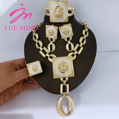 YM Jewelry Set For Women 18K Gold Color African Jewelry Accessories Earring Necklace Bracelet Ring For Woman Weddings Gift Party - YUEMING JEWELRY