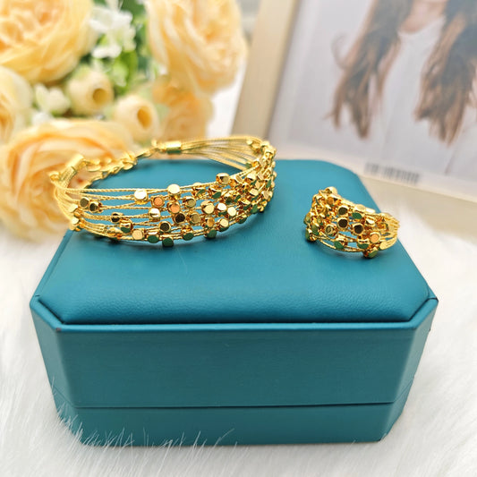 Ethiopia Dubai Little Pearl Women Jewelry Set Gold Color Arab Blange Hollow out Rings Apply For  Party Wedding Daily Wear Summer